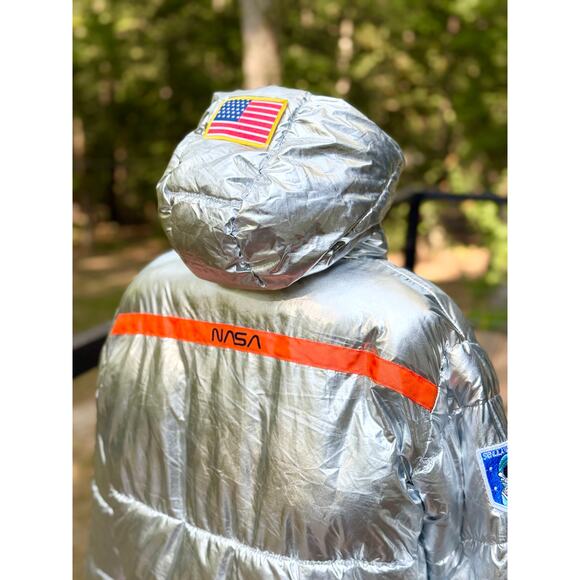 NASA Silver Puffer Jacket by Sen Li Lang Unisex Hooded Metallic Space Coat L - Picture 8 of 12